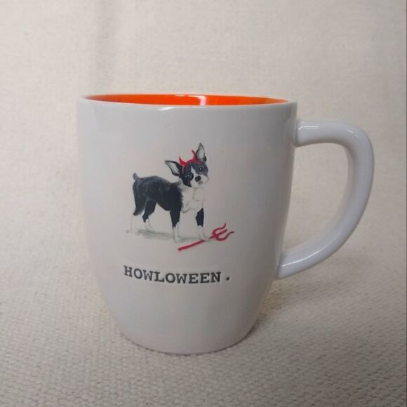 Rae Dunn Artisan Collection White Howloween Ceramic White Orange Jumbo Mug - Picture 1 of 3